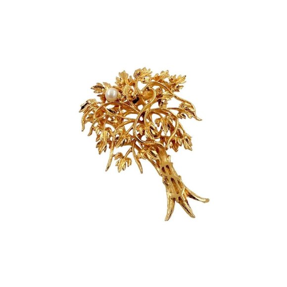 1950s Gold Plated Money Tree 3D Brooch Pin, Natural Pearl, Dollar Sign, Vintage - Picture 11 of 12